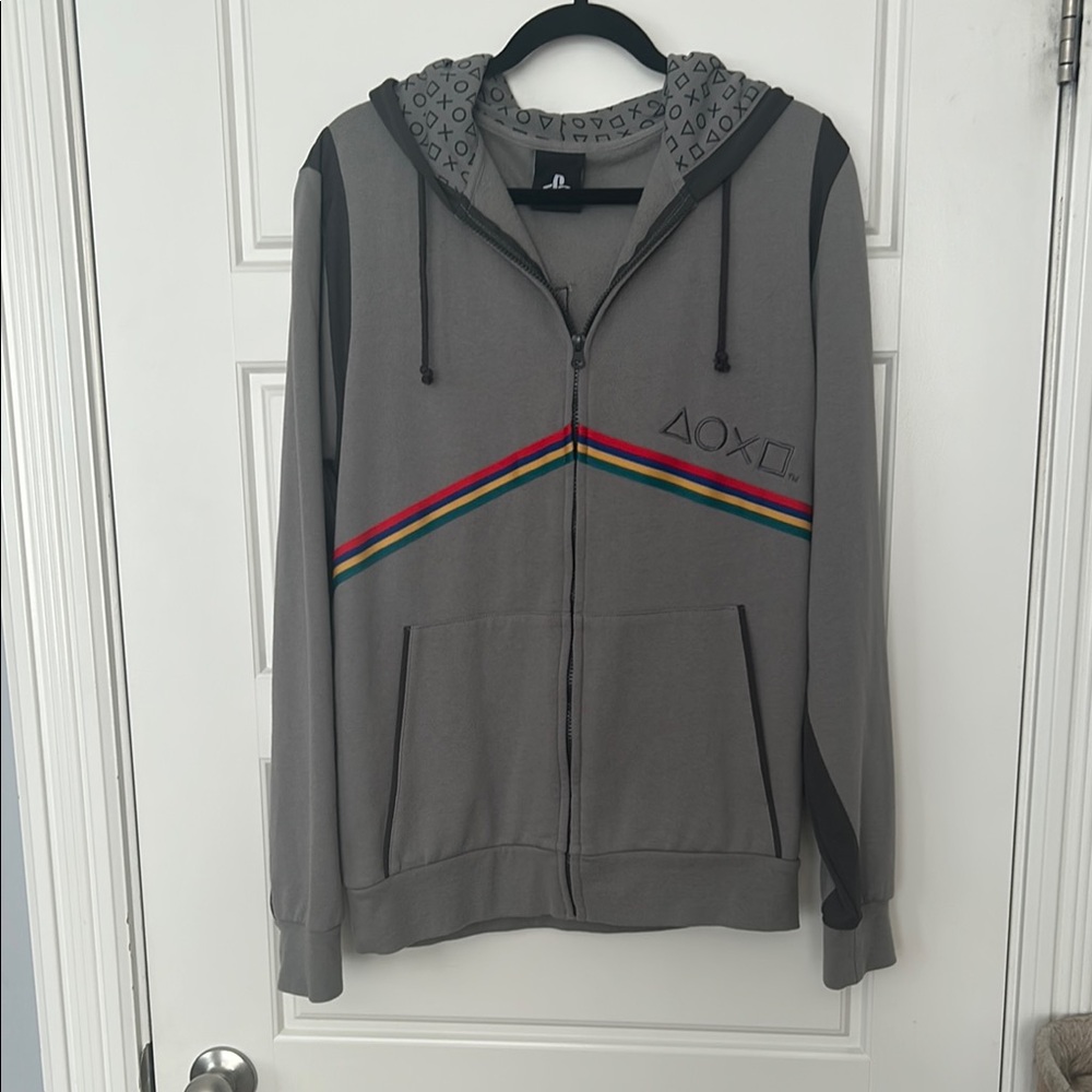 Sony Gray Hoodie with Multicolor Stripes